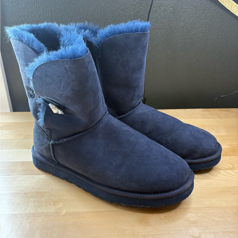 UGG Blue Winter Rain Boots Suede-Like Exterior Plush Lining